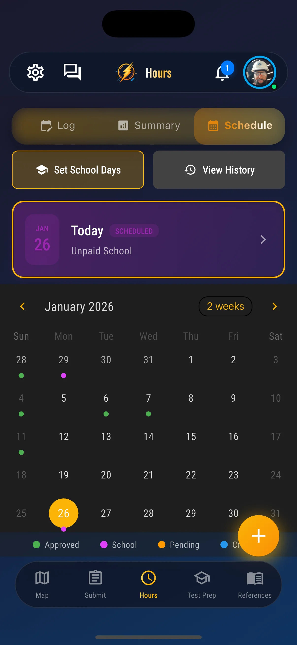 SparkShift schedule screen showing crew scheduling and field coordination