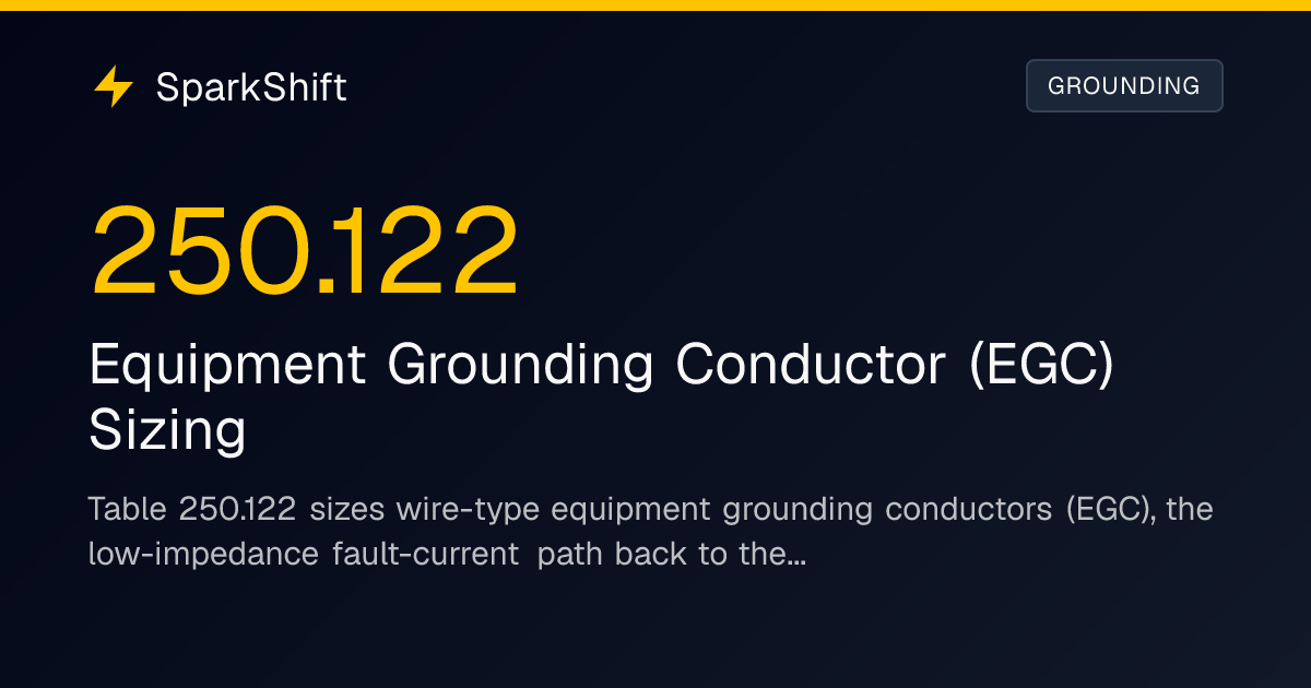 NEC 2026 250.122 — Equipment Grounding Conductor (EGC) Sizing