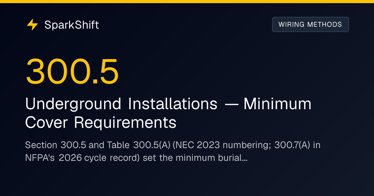 NEC 2023 300.5 — Underground Installations — Minimum Cover Requirements